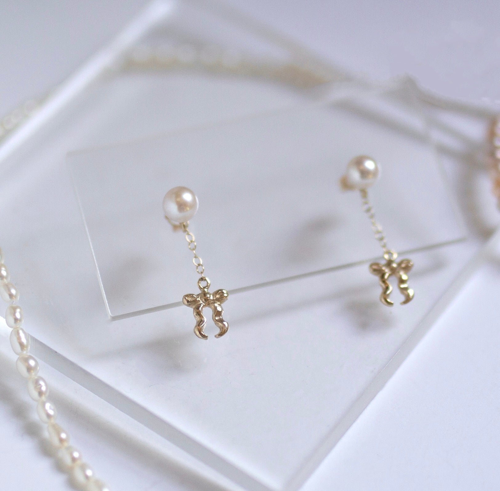 Pearl Mini Bow Statement Earrings