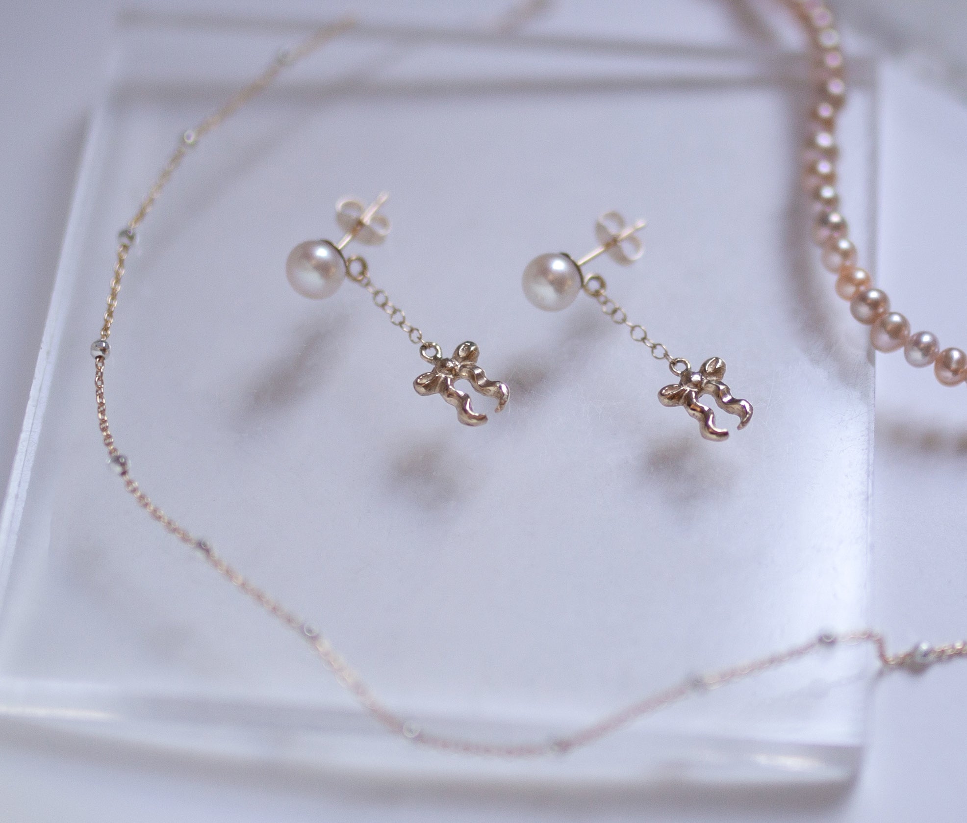 Pearl Mini Bow Statement Earrings