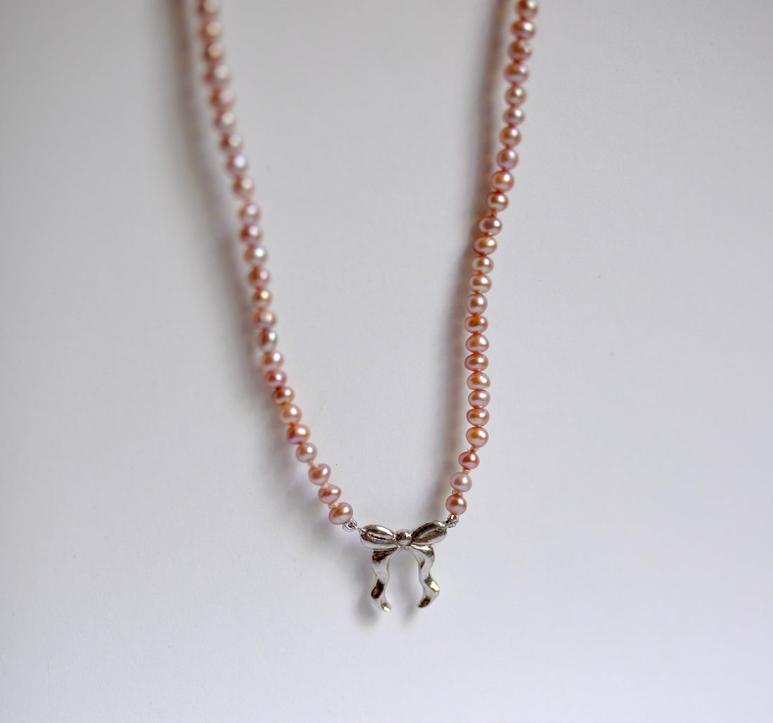 Bow Pink Pearl Statement Necklace